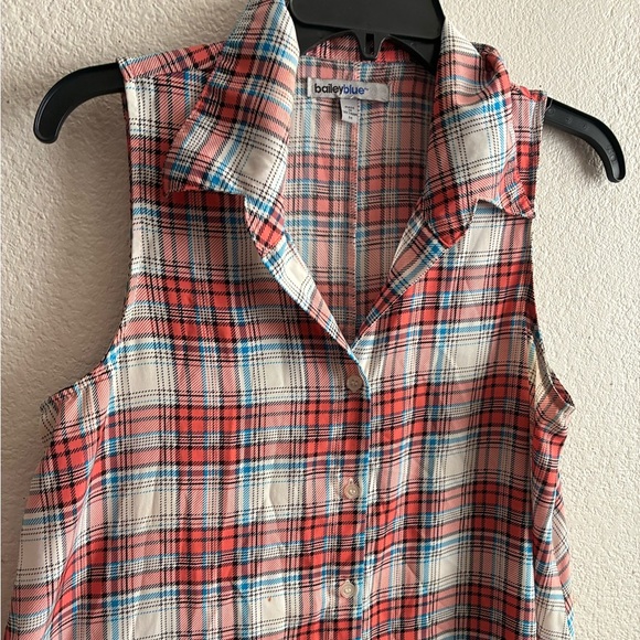 BaileyBlue Multicolor Shirt Dress Button Up Plaid Sleeveless M - Picture 5 of 11